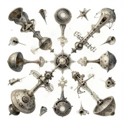 Abstract non-sense design poster of random objects, white background, 8k, detailed