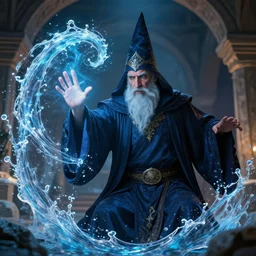wizard casting a water spell, ismail inceoglu