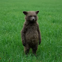 A glitchy animal like creature standing in a lush green field, photograph, 2010 photograph, eerie