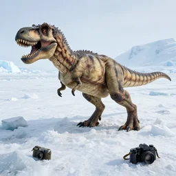 a mummified t-rex corpse found in the artic ice and snow, taken by a ww2 camera.