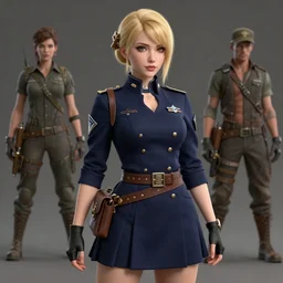 A blonde woman in a navy blue military dress uniform, visualartzi, dieselpunk, anime, concept art by Karla Ortiz, James Paick, Charlie Bowater, Krenz Cushart, highly detailed, ultra detailed, ultra realistic, trending on artstation, cgstudio