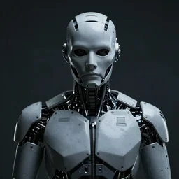 a portrait photograph of a cyborg criminal