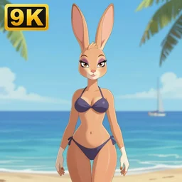 jessica rabbit in a bikini, digital art, pretty face, very beautiful face, very detailed eyes, 8 k resolution, by wlop, greg rutkowski, full body