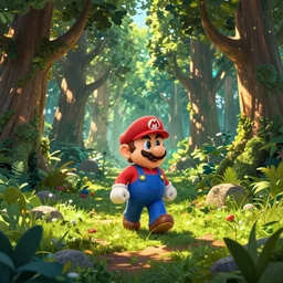 Mario walking on the World of Warcraft Elwynn Forest