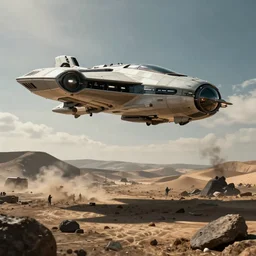 VFX movie of a futuristic spaceship landing in war zone, natural lighting by Emmanuel Lubezki