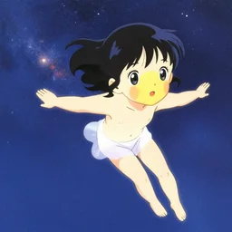 full body portrait of a young girl drifting away in space, colorful, cute face by kyoani, yoshinari yoh, mai yoneyama, dynamic pose, ( kyoani ), rounded eyes, illustration, ( christopher balaskas ), anime poster, mads berg, textured, shading