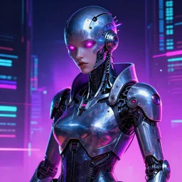 a cyberpunk metal android, a character portrait, synthwave by art artgerm, cg society contest winner, shock art, sci-fi, artstation hq, speedpainting
