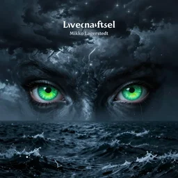 in the style of Mikko Lagerstedt:: Lovecraftian:: ocean:: night:: Chtulhu green eyes:: storm:: lighting:: art nouveau