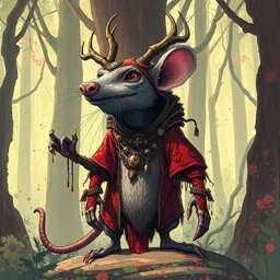 shamanistic druid half rat, made of red gucci fabric, otherworldly forest, pixiv fanbox, dramatic lighting, maximalist pastel color palette, splatter paint, pixar and disney concept, graphic novel by fiona staples dustin nguyen peter elson alan bean wangechi mutu, clean cel shaded vector art, trending on artstation