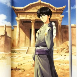 the emerald herald at a desert temple, hidari, color page, tankoban, 4K, tone mapping, Akihiko Yoshida.