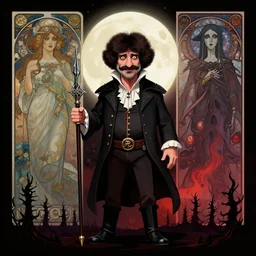 an ultra detailed vector image of bob ross dressed as the hunter from bloodborne, concept art by alphonse mucha and greg rutkowski, praise the blood moon, octane render, cosmic horror, scary little trees