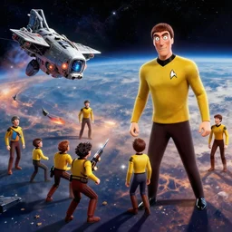 realistic space battle, star trek, in the style of where's wally, 8k