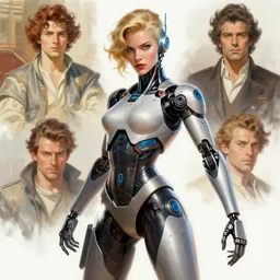 futuristic cyberpunk android woman | hyperrealistic | action pose | digital painting | trending on artstation | pinup portrait | clean | illustration | dressed | unreal engine 5 | 8 k resolution | by greg rutkowski james gurney alphonse mucha gustav klimt and mel ramos