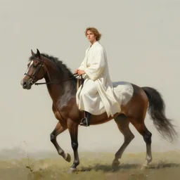 distant full body view, aaron taylor johnson in white robes riding a horse, digital painting, concept art, smooth, sharp focus, illustration by artgerm, yoshitaka amano, krenz cushart, shinji aramaki