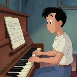 a man playing a piano in the style of a disney cartoon