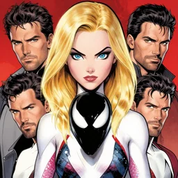 rafael albuquerque comic art, peter mohrbacher, phil noto, artgerm, pretty emma stone spider - gwen venom, symmetrical eyes, long blonde hair
