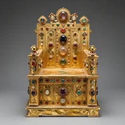 archeological discover of golden throne decorated with gems and other precious things