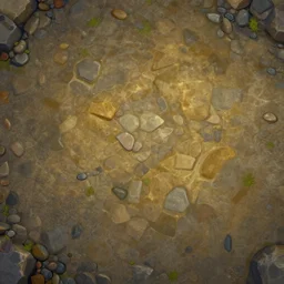 rocky ground, pebbles, top - down - view!!!, painting!!, 3 dextrude!!! 3 dextrudetutorials!!! artstation trending, substance designer, stylized - texture, league - of - legends, ultra detailed, tiling - texture, 8 k resolution, pbr rendering, albedo, diffusemap, basecolour,