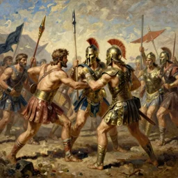 spartans fighting the persians at the thermopylae, oil painting