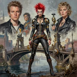 steam punk st. angel's bridge, contemporary collage, highly detailed, digital painting, 4 k, hdr, punk, fashion, smooth, sharp focus, art by nick knight, sandra chevrier and john hoyland