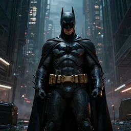 dark batman, in dark style cyberpunk city, by neill blomkamp director film, extreamly detailed, photorealism, photography, raytracing, 8 k, octane render, hyperrealism, perfect composition, art top in artstation, by chris labrooy, rendered in rtx, ssao, fxaa, unreal engine
