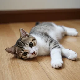 a kitten lying on a floor