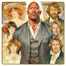 realistic detailed full portrait of 1700s Dwayne Johnson by Alphonse Mucha, Ayami Kojima, Amano, Charlie Bowater, Greg Hildebrandt, Jean Delville