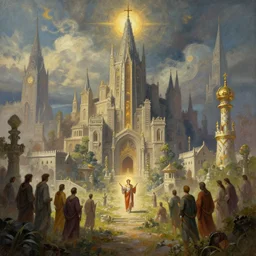 the holy nation, fantasy city art by james c. christensen