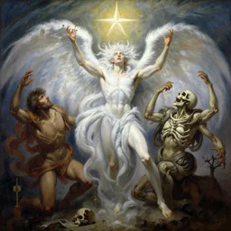 attractive lucifer morning star summons death of the endless. highly detailed painting by gaston bussiere, craig mullins, j. c. leyendecker 8 k