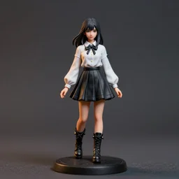 80mm resin detailed miniature of a school girl with black skirt, white blouse and gothic boots