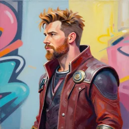 greg manchess portrait painting of peter quill aka starlord as overwatch character, medium shot, asymmetrical, profile picture, organic painting, sunny day, matte painting, bold shapes, hard edges, street art, trending on artstation, by huang guangjian and gil elvgren and sachin teng