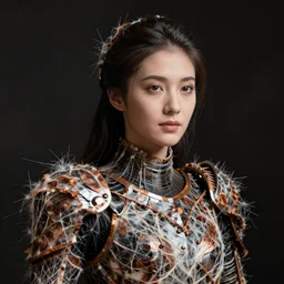 a woman armour made out of darwin's bark spider silk by ayami kojima, full portrait