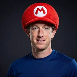 mark zuckerberg wearing super Mario hat, professional photo, dramatic lighting