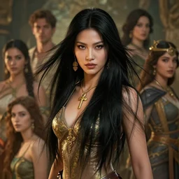 a stunning portrait of an thai valkyrie with long black hair by artgerm, dynamic lighting, ray tracing, tom bagshaw, alphonse mucha, donata giancola, mary jane ansell, ankh necklace, atmosphere, realism, octane render, dof, hyperdetailed, 8 k