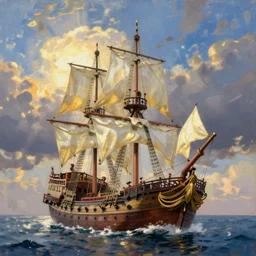 pirate ship in the style of sven nordqvist