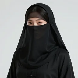 a close up of a woman wearing a black vail covering her face. A black robe on. Unreal engine, photorealistic, 8k