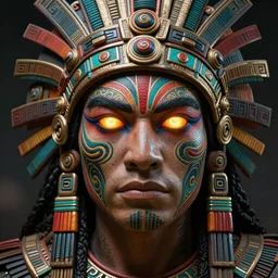full face tattoo epic portrait, aztec warrior glowing eyes, elden ring, matte painting concept art, midjourney, beautifully lit, swirly vibrant color lines, fantastically gaudy, cinematic aesthetic octane render, 8 k hd resolution, by ilya kuvshinov and darius zawadzki and zdizslaw beksinski