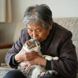 an old woman swallowing a cat