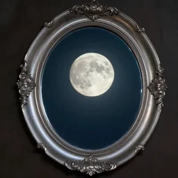 a full moon in a old silver mirror at night, award winning photo