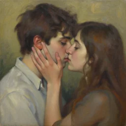 oil painting depicting a person experiencing love for the first time