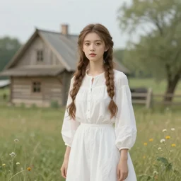 portrait of girl dressed in white clothes countryside country style country house fantasy character portrait painting