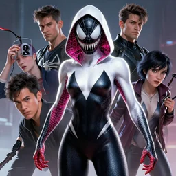 Spider-Gwen venom, art by lois van baarle and loish and ross tran and rossdraws and sam yang and samdoesarts and artgerm, digital art, highly detailed, intricate, sharp focus, Trending on Artstation HQ, deviantart, unreal engine 5, 4K UHD image