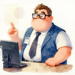 obese discord moderator, watercolor, highly detailed