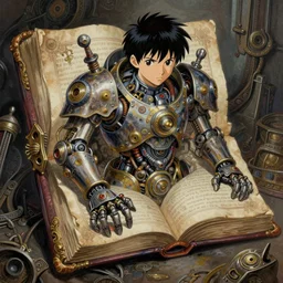 semi realistic gouache painting, by yoshitaka amano, by ruan jia, by conrad roset, by denning guy online artists, detailed anime 3 d render of monstrous magic book, a strange magical book, portrait, cgsociety, artstation, rococo mechanical, digital reality, sf 5 ink style, dieselpunk atmosphere