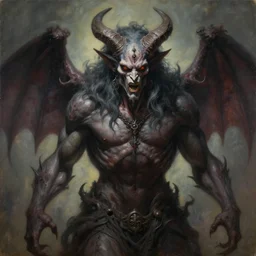 A portrait of the colossal majestic mystical gothic degenerate demon, by Wayne Barlowe, by Paul Lehr, by Bruce Pennington, oil on canvas, masterpiece, trending on artstation, featured on pixiv, cinematic composition, beautiful lighting, sharp, details, details, hyper-detailed, no frames, 8K