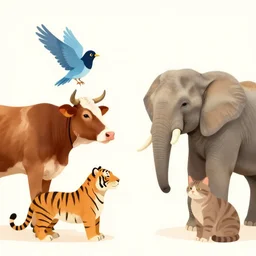 bird - cow - man - dog - tiger - cat - elephant, hyper detailed, digital art, trending in artstation, cinematic lighting, studio quality, smooth render, unreal engine 5 rendered, octane rendered, art style by klimt and nixeu and ian sprigger and wlop and krenz cushart