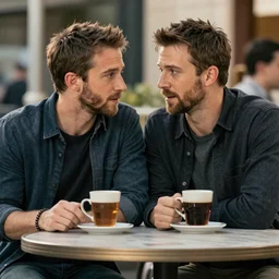 ryan reynolds and chris evans on a date, octane render, hyperrealistic, photorealistic