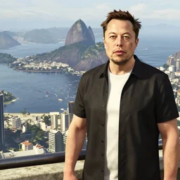 high quality ingame screenshot of elon musk in front of Rio de Janeiro in GTA v, GTA v, screenshot GTA v