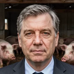 viktor orban with highly detailed face in front of the pig house, by edward hopper