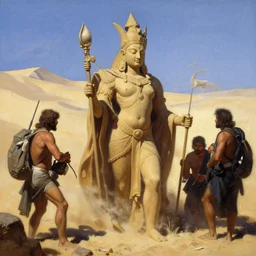 pilgrimage journey of Sand Deity in the style of Frank Frazetta, Jeff Easley, Caravaggio, extremely clear and coherent, 8K resolution